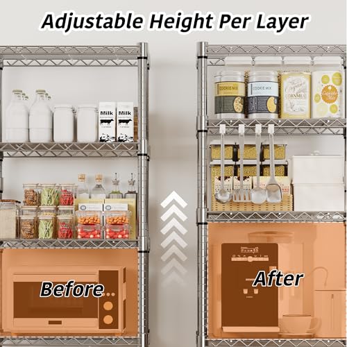 Garvee 5-Tier Storage Shelves Heavy Duty Metal Wire Rack Shelving, 1100 LBS Capacity Rolling Storage Rack with Wheels, for Living Room Pantry Kitchen Bedroom Organization - size: 61"H x 23.6"W x 11.8"D