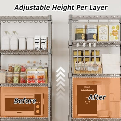 Garvee 5-Tier Storage Shelves Heavy Duty Metal Wire Rack Shelving, 1100 LBS Capacity Rolling Storage Rack with Wheels, for Living Room Pantry Kitchen Bedroom Organization - size: 61"H x 23.6"W x 11.8"D