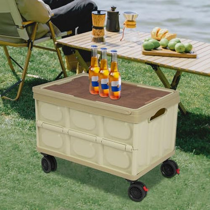 Foldable Rolling Cart, 55L Portable Organizer C-Art with 4 Wheels, 20.5x14.2x11.4in Freestanding Foldable Organizer Rolling Cart with Handles, Practical Top Cover, Grooves (Green) - color: Green