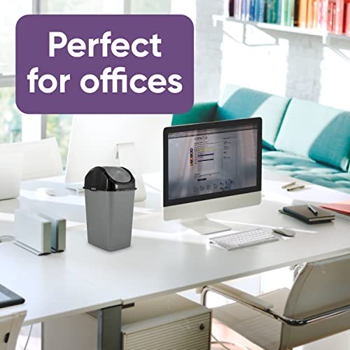 Superio Mini Plastic Trash Can with Swing Top Lid 1.25 Gallon Compact Small Waste Bin Portable Garbage Can for Countertop, Desktop, Make up Vanity, Bathroom, Car, Under Sink, Dorm 5 Qt (Grey/Black, 2) - size: 1.25 Gallon