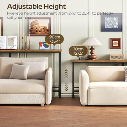 YATINEY 70.9" Console Table with Adjustable Height (27.6"-35.4") and Power Outlet, Skinny Behind Couch Table, Narrow Long Sofa Table for Living Room, Hallway, Entryway, Rustic Brown and Black CT08UBR - color: Rustic Brown + Black, size: 70.9"L x 5.9"W x 2