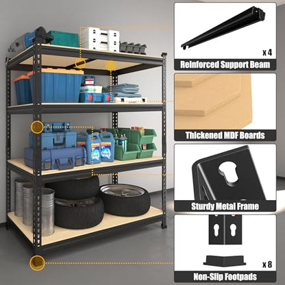PrimeZone 40" W x 20" D x 59" H Heavy Duty Storage Shelves, 4 Tier Adjustable Garage Shelving Unit, Metal Organizer Shelf Utility Rack for Warehouse Pantry Closet Kitchen, Black - size: 40"W x 20"D x 59"H