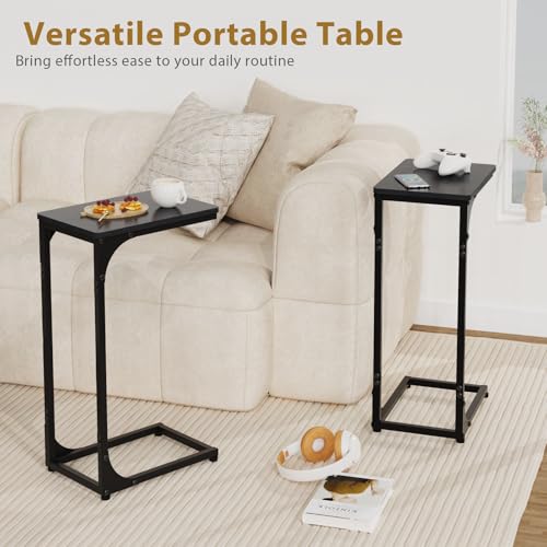 C Shaped End Tables Couch Table TV Trays Set of 2, 7" Wide, Black | Small Thin Side Table Skinny Slide Under Couch Tray Tables for Sofa Bedroom Small Space - color: Black, size: 7" Width