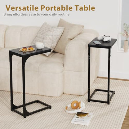 C Shaped End Tables Couch Table TV Trays Set of 2, 7" Wide, Black | Small Thin Side Table Skinny Slide Under Couch Tray Tables for Sofa Bedroom Small Space - color: Black, size: 7" Width