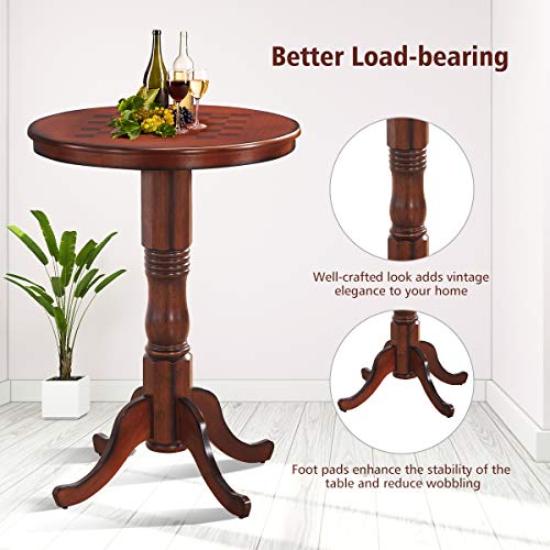 Giantex Round Dining Table, 30" D X 41.5" H, Wooden Pub Pedestal Side Table W/Chessboard, Adjustable Foot Pads, Multi-Purpose Dinner Table for Small Space, Kitchen, Dining Room, Restaurant, Walnut - color: Walnut, size: 30"Dx41.5"H