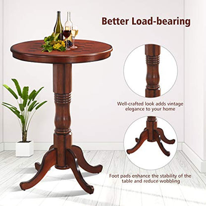Giantex Round Dining Table, 30" D X 41.5" H, Wooden Pub Pedestal Side Table W/Chessboard, Adjustable Foot Pads, Multi-Purpose Dinner Table for Small Space, Kitchen, Dining Room, Restaurant, Walnut - color: Walnut, size: 30"Dx41.5"H