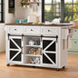 Kitchen Island with Storage, 55" Kitchen Cart with Charging Station, Rolling Kitchen Island Table with Drop-Leaf, 3 Drawers, Barn Doors, Towel Rack and Spice Rack, White and Walnut - color: White + Walnut
