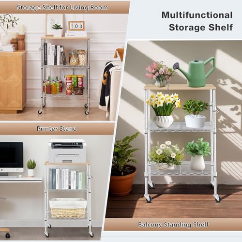 BolDuck 450Lbs Capacity Microwave Cart with Wheels, 3 Tier Rolling Cart with Adjustable Shelves, Multifunctional Metal Utility Storage Kitchen Carts on Wheels, 23.6" L*15.7" W*37" H, Wood+Chrome - size: 23.6"L*15.7"W*37"H with Adjustable Shelves