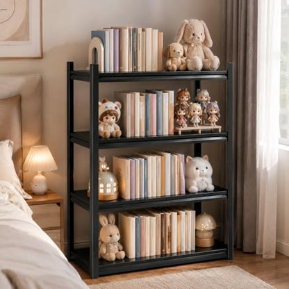 Heavy Duty 4 Tier Metal Bookshelf Adjustable Storage Shelves | 2400 LBS bolt-free steel bookcase with deep shelves for living room, office and garage storage - size: 4Tier-14"Wx 11.8"Dx 44.1"H