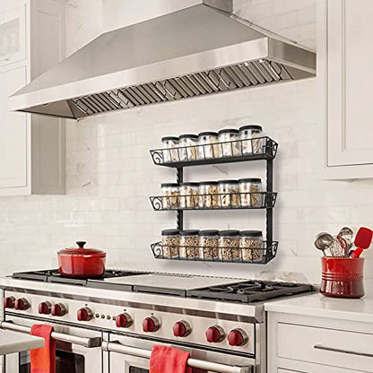 SWOMMOLY Adjustable Wall Mount Spice Rack, 3-Tier Dual-use (Multi-use) Organizer, Black - color: Black, size: 3-Tier
