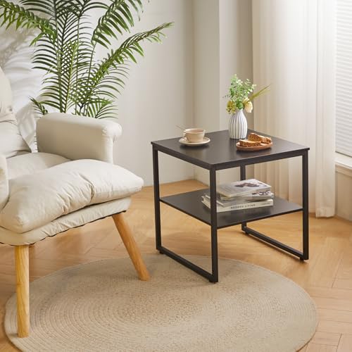 Aibiju Small Table Stand with Adjustable Storage Shelf 20 inch, Square Coffee Tea Table, Dorm Fridge Stand, Large Printer Stand Table for Office Black YD-TM153B - color: Black, style: Basic