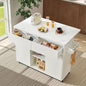 weselon 47" Mobile Kitchen Island with Storage, Rolling Kitchen Cart with Drop Leaf, Kitchen Island on Wheels with 2 Drawers & Adjustable Shelves, Towel Rack & Hooks, Faux Marble Top (White)