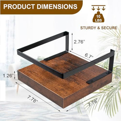 ARTORA Wall Mounted Plant Holder, Wooden Floating Shelf with Invisible Bracket Wall Mount Wood Rack Small Decorative Display Shelves with Gaurdrail for Bedroom Living Room Bathroom (Brown, 1 Pack)