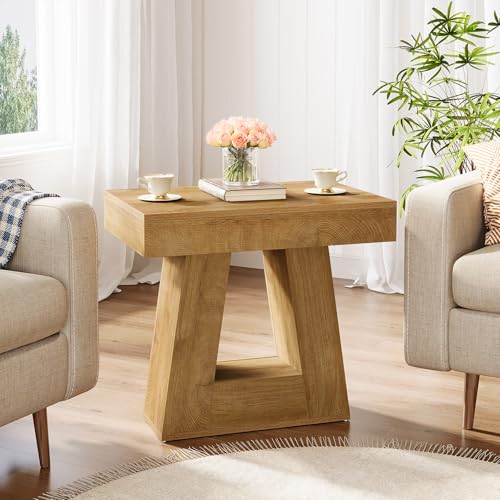Tribesigns 24" Modern Side Table, 2-Tier Narrow Wooden End Table with Trapezoid Base, Farmhouse Small Nightstand for Living Room, Bedroom, Natural Wood Color - color: Natural Wood Color