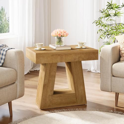 Tribesigns 24" Modern Side Table, 2-Tier Narrow Wooden End Table with Trapezoid Base, Farmhouse Small Nightstand for Living Room, Bedroom, Natural Wood Color - color: Natural Wood Color
