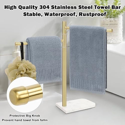 Standing Hand Towel Holder, Hand Towel Stand with Marble Base, 304 Stainless Steel Towel Rack with 2 Swivel Arm, Countertop Stand Towel Ring Towel Bar for Bathroom (Gold) - color: Gold