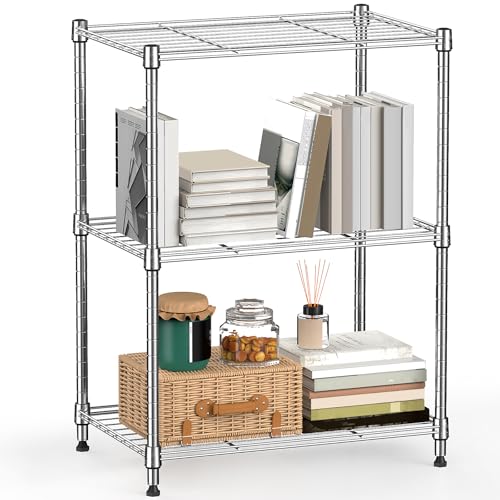 M MZG 450 lbs Wire Storage Shelving 3-Tier Utility Shelving Unit Steel Organizer Wire Rack for Home,Kitchen,Office,Chrome(11.8" D x 17.7" W x 26.4" H) - color: Chrome, size: 3 Tier 11.8" D x 17.7" W x 26.4" H