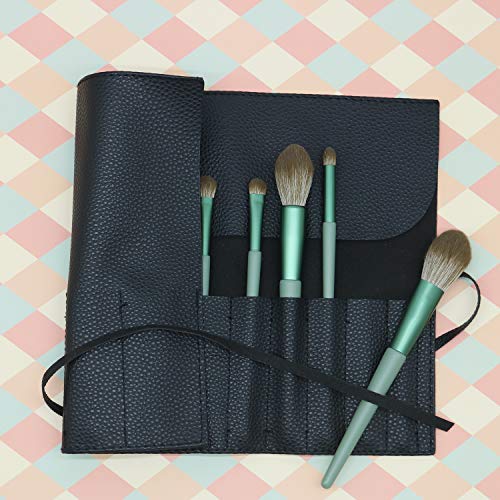 Bird&Fish Makeup Brush Case Travel, makeup brush case roll up,brush holder makeup,Holder Organizer Brushes Pouch Cosmetic Bag for Travel，Rolling Bag Storage Case PU Leather - color: Black