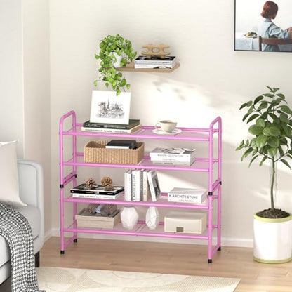 SUFAUY 2 Tier 33" Wide Shoe Rack, Closet Metal Wire, Stackable, Pink - color: Pink