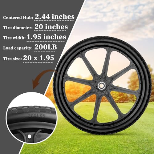 Upgraded 20" Flat Free Wheels for rubbermaid Wheelbarrow Tires | 20" Flat Free Tires with 5/8" and 3/4" Bearings Replacement for rubbermaid Cart Wheels/Big Wheel Utility Carts - color: Black