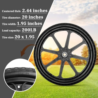 Upgraded 20" Flat Free Wheels for rubbermaid Wheelbarrow Tires | 20" Flat Free Tires with 5/8" and 3/4" Bearings Replacement for rubbermaid Cart Wheels/Big Wheel Utility Carts - color: Black