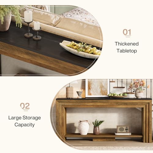 Tribesigns 70.9 Inch Long Console Table, Farmhouse 2-Tier Wooden Sofa Table with Storage, Space-Saving Behind Couch Accent Table for Living Room, Entryway, Hallway and Foyer - color: Rustic Brown & Black