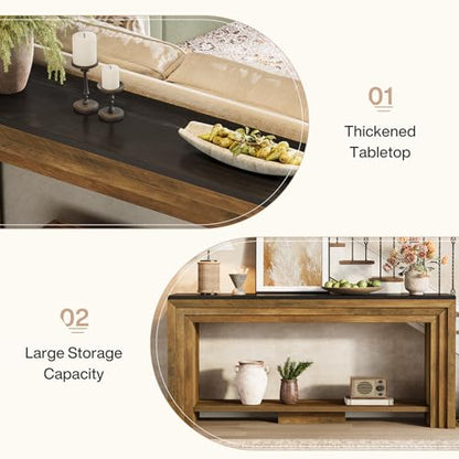 Tribesigns 70.9 Inch Long Console Table, Farmhouse 2-Tier Wooden Sofa Table with Storage, Space-Saving Behind Couch Accent Table for Living Room, Entryway, Hallway and Foyer - color: Rustic Brown & Black