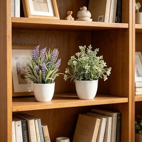 2 Pack Small Fake Plants, Artificial Lavender Plants for Spring and Summer Decor, Faux Plants Indoor for Bathroom, Office, Table, Shelf and Home Decor