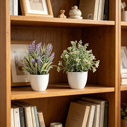 2 Pack Small Fake Plants, Artificial Lavender Plants for Spring and Summer Decor, Faux Plants Indoor for Bathroom, Office, Table, Shelf and Home Decor
