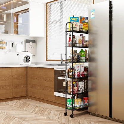 Slim Rolling Storage Cart with Wheels, Metal 6 Tier Spice Rack Mobile Shelving Unit Organizer Kitchen Utility Cart for Office Bathroom Kitchen Laundry Room Narrow Places (6inches) - size: 6inches