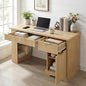55" Modern Fluted Office Desk with Storage Cabinet & Drawers, Computer Writing Desk with Power Outlet, Pegboard, Built-in Shelves & Keyboard Tray for Study, Home Office (Light Oak) - color: Light Oak