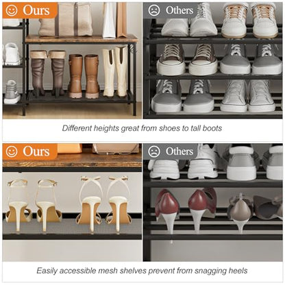 Shoe Rack Bench Storage Organizer for entryway,6-Tier Industrial Free Standing Shoe and Boot Racks with Seat,Entrance Shoe Rack Organizer Shelves for High Heels,Hallways, Closets,Brown,48.7in - size: 6 Tier-brown