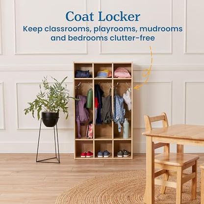 ECR4Kids Streamline 3-Section Coat Locker with Cubby Storage, Classroom Furniture, Natural - color: Natural