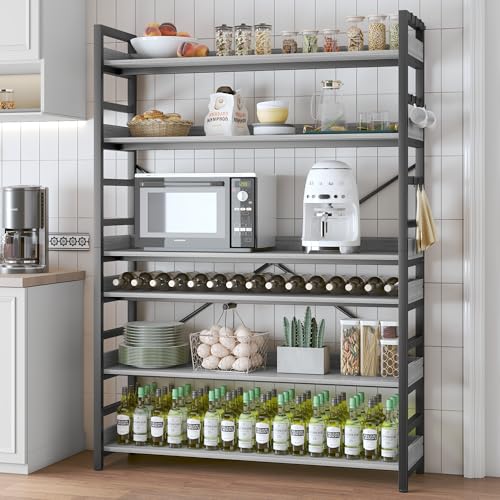 HCHQHS Bookshelf, Adjustable Industrial Bookcase, Vertical Tall Book Shelf, Wood and Black Metal Open Bookshelves for Home Office, Living Room, Bedroom (Grey, 6-Tier (47" W x 70" H)) - color: Grey, size: 6-Tier (47"W x 70"H)