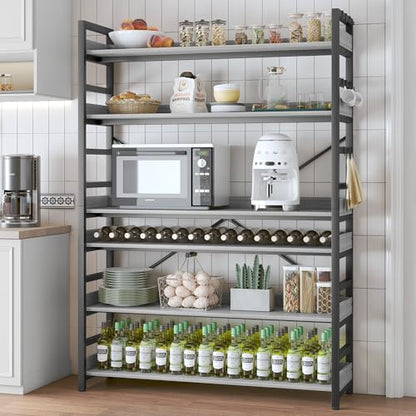 HCHQHS Bookshelf, Adjustable Industrial Bookcase, Vertical Tall Book Shelf, Wood and Black Metal Open Bookshelves for Home Office, Living Room, Bedroom (Grey, 6-Tier (47" W x 70" H)) - color: Grey, size: 6-Tier (47"W x 70"H)
