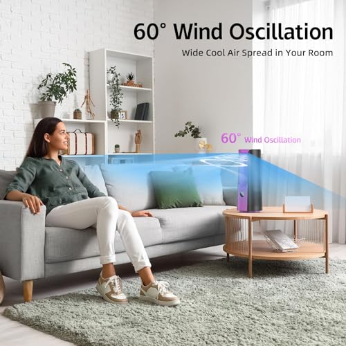 KONSIDEN Bladeless Desk Fan for Office, 13-Inch Small Quiet Desktop Fan with 9 Speeds, 60° Oscillation, 1–9H Timer and LED Display, Plug-In Bedside Fan with Adapter for Bedroom and Nightstand - color: Rose
