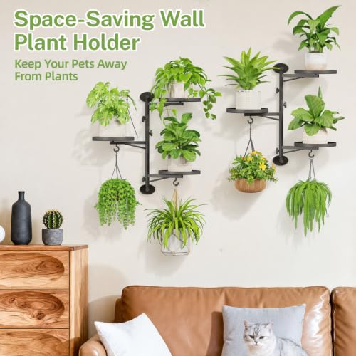 iDavosic.ly Rotating Window Plant Shelves Set of 2, 3-Tier Metal Wall Stand with Hooks, Flower Display Holder Rack for Living Room, Space Saving, Modern Black (Pots/Chains/Plants Not Included) - color: Deep Black, size: 2 Pack