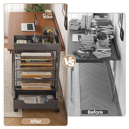 UMDONX Modern Mobile Single-Sided Metal Book Cart | Features A Metal Top Panel, A Base, and Clip-in Shelves; Suitable for Home, Office, and Classroom - color: Gunmetal Gray