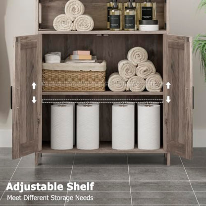 Homhedy Farmhouse Bathroom Storage Cabinet with 2 Doors, Toilet Paper Cabinet with Adjustable Shelf, Small Bathroom Cabinet for Kitchen/Laundry/Living Room, 11.8 x 23.6 x 31.5 Inches, Greige - color: Greige