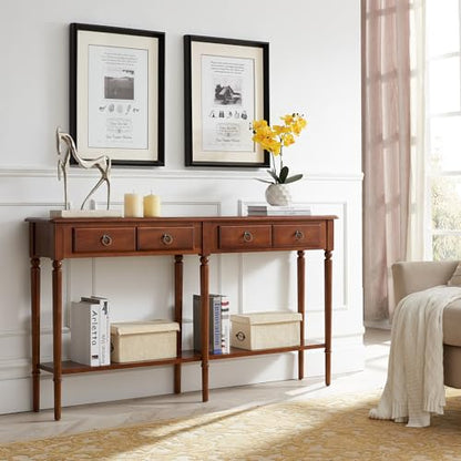 Leick Home Coastal Solid Wood Console Table with Shelf and Drawers, Rich Pecan Brown, Perfect for Entryways, Hallways, and Living Rooms, 20028-PC - color: Pecan, size: 2 Drawers