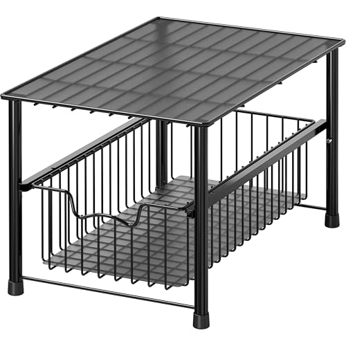 Simple Houseware Stackable Under Sink Cabinet Sliding Basket Organizer Drawer, Black - color: Black