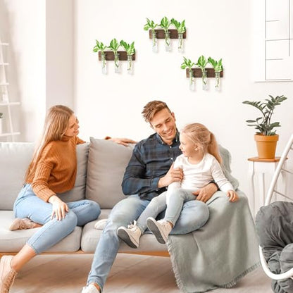XXXFLOWER Wall Mounted Plant Terrarium with Wooden Stand 3 PCS | Hanging Planter Propagation Station with 3 Glass Tubes Indoor Hanging Planters for Home Office Indoor Decor - size: 9 Glass Tubes with Ring