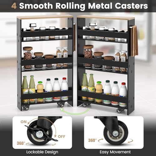 SlickBlue Rolling Serving Cart Narrow with Open Shelves for Kitchen Bathroom Living Room - color: Black