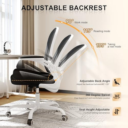 Office Chair, Ergonomic Desk Chairs 330LBS Capacity High Back Mesh Computer Chair with Flip-up Armrests, Comfy Work Chair with Adjustable Lumbar Support - color: Off-white Black