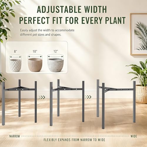 3-Pack Metal Plant Stands Indoor, Adjustable Flower Pot Holder Set, Modern Plant Shelf for Living Room Balcony Patio Office Corner (Fits 8-12 Inch Pots)
