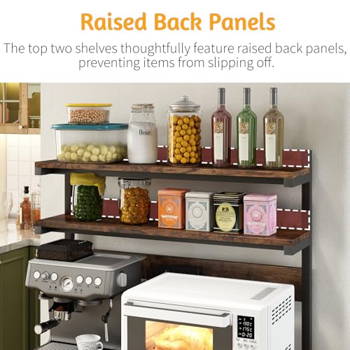 METYERRY Adjustable Bakers Rack with Power Outlet,Coffee Bar Station with Led Lights,Microwave Stand with Storage,5-Tier Kitchen Shelf,Kitchen Storage Rack for Spices, Pots and Pans,Rustic Brown - color: Rustic