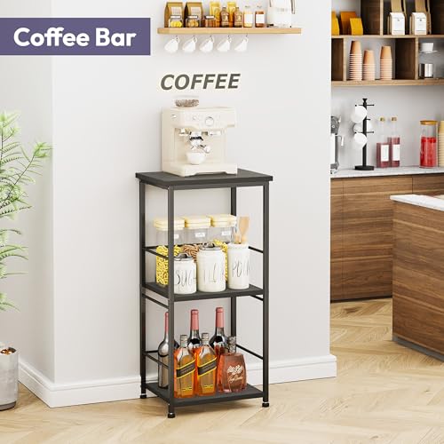 SWTYMIKI Coffee Bar Cabinet for Home - 3-Tier Sturdy Farmhouse Coffee Stand Station Multi-Purpose Buffet Sideboard - Kitchen Bar Table for Living Room, Corner, Small Space, Black - size: 16.54x11.81in, style: Espresso