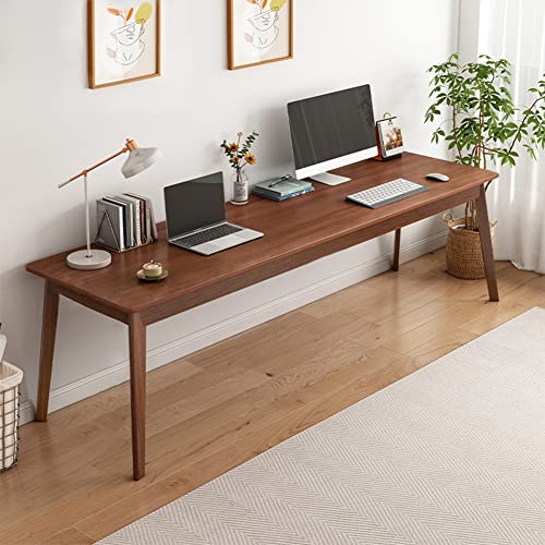 NELYE Mid-Century Long Desk Table, 63" W x 24" D, Walnut | Simple Modern Wood Table, Extra Long 2-Person Computer Workstation for Home Office Work, Holds 200 Lbs - size: 63"W24"D