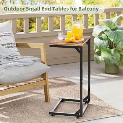 Simple Trending C Shaped Side Table, Small End Table Set of 2, TV Trays Sofa Couch Table for Living Room, Bedside, Rustic Brown - size: Wide Table Top Two-piece Set