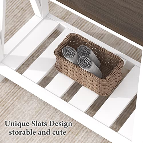 ChooChoo Farmhouse End Table, Narrow Side Table with Shelf | Slim Bedside Table ,Small Spaces, Rustic Nightstand, Living Room, Bedroom ,White - color: White, size: 1 Pack